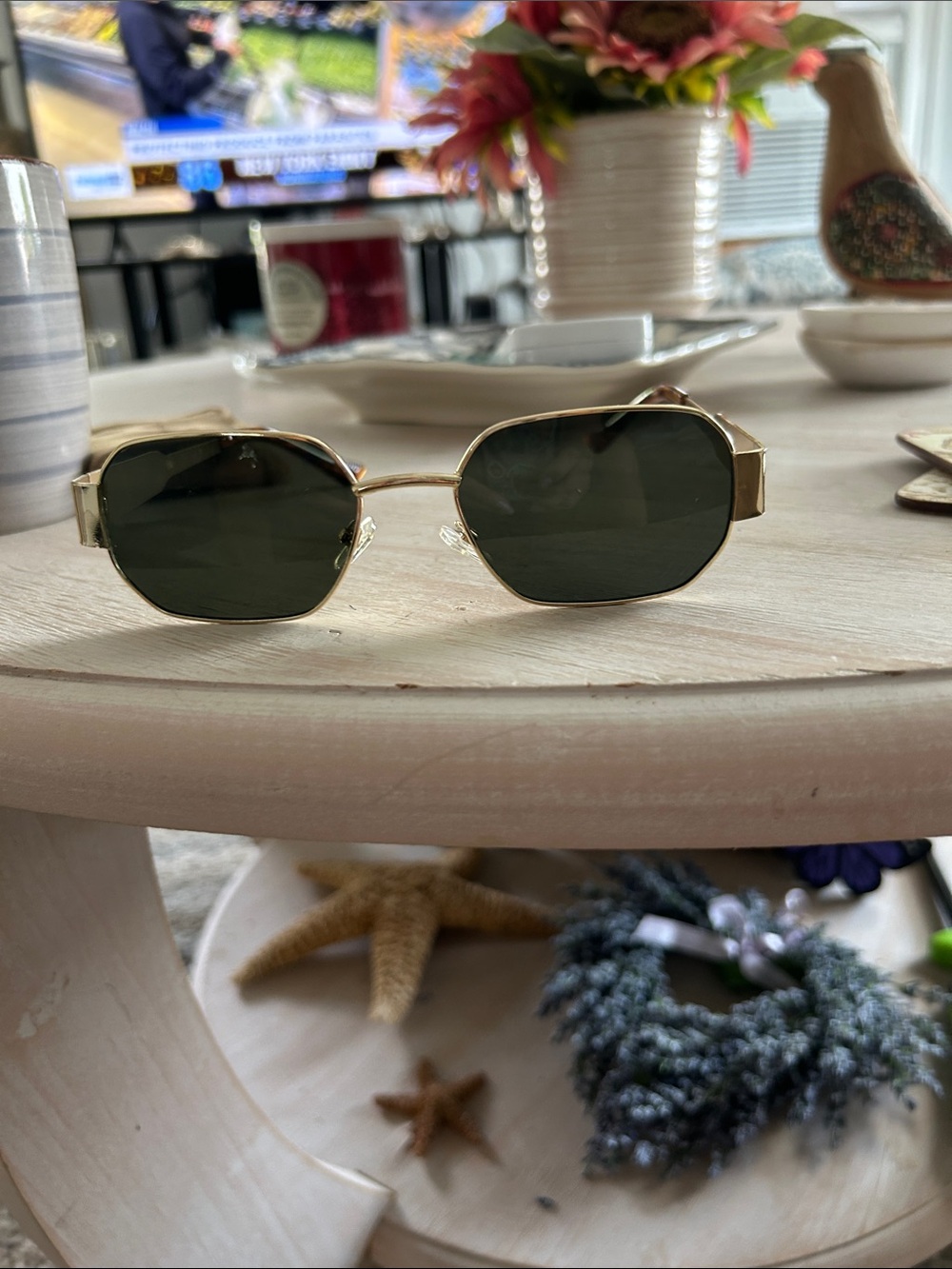 Gold Frame Sunglasses with Dark Green Lenses
